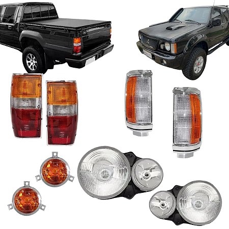 Kit Farol e Lanterna Pisca L200 Quadrada 1999 2000 2001 2002 2003 Cromada