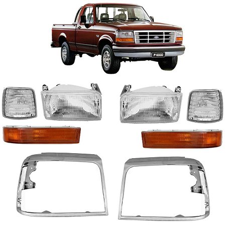 Kit de Farol e Pisca Ford F1000 e F4000 1996 a 1998 com Aro Cromado
