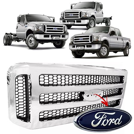 Grade Dianteira Cromada F250 F350 F4000 2006 a 2015 com Emblema