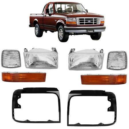 Kit de Farol e Pisca Ford F1000 e F4000 1996 a 1998 com Aro Preto / Cinza