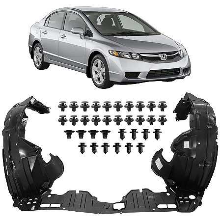 Jogo de Protetor Inferior do Motor e Parabarro com Grampos Honda Civic 2007 a 2011