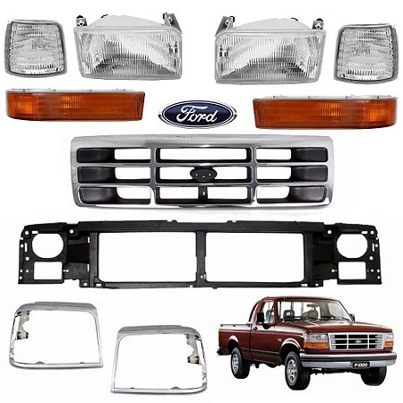 Kit de Frente Grade Moldura Cromada F1000 e F4000 1996 a 1998 Farol Pisca Painel