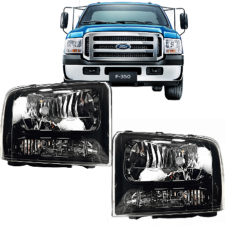 Par de Farol Principal Máscara Negra F250 F350 F4000 AMERICANO