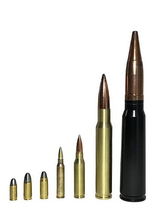 Coleção de Réplicas de Munição de Revolver, Pistola, Fuzil, Metralhadora e Canhão