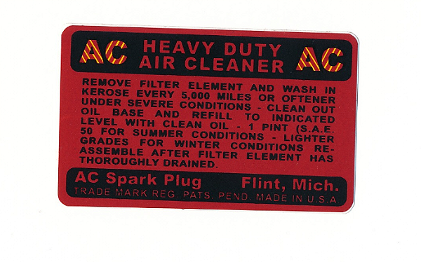 DECALQUE ADESIVO DO FILTRO DE AR MODELO AC - AC AIR CLEANER DECAL