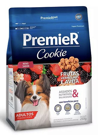 Biscoito Premier Cookie para Cães Adultos de Pequeno Porte Sabor Frutas Vermelhas e Aveia 250g