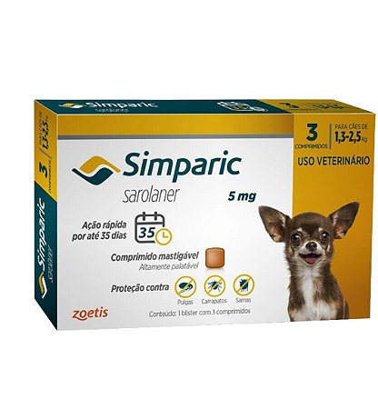 Antipulgas Cães Simparic 5mg 1,3 à 2,5kg