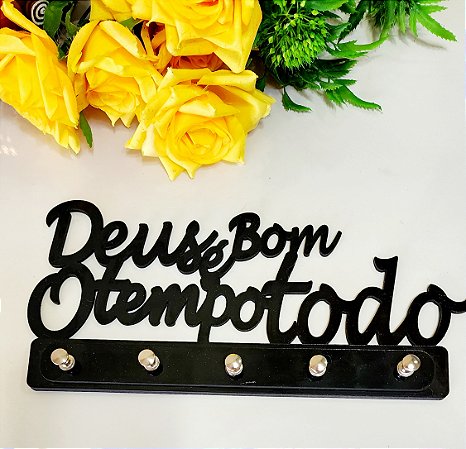 Porta Chave Deus é Bom 5 ganchos MDF