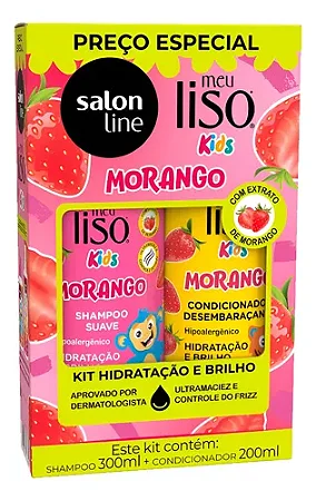 Shampoo 300ml + Condicionador 200ml Infantil  Meu Liso Kids Morango Salon Line