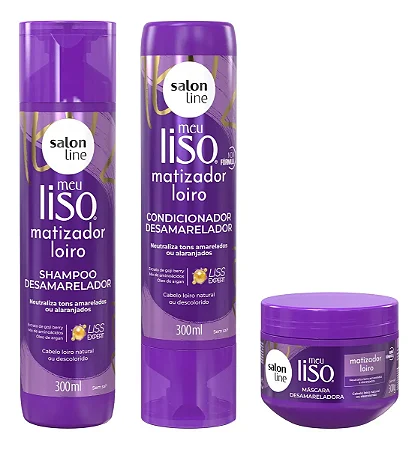 Kit Matizador Loiros Shampoo Máscara Condicionador Meu Liso Salon Line
