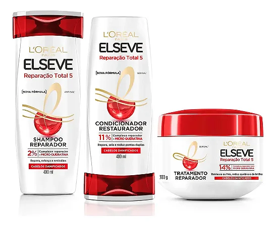 Kit Elseve Shampoo 400 Cond 400 Másc Reparação Total 5