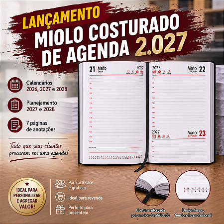 Miolo de Agenda 2027 Costurado Tipo Brochura 10 unidades