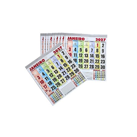 100 Bloco Calendário Comercial 2027 21x22 Refil Colorido