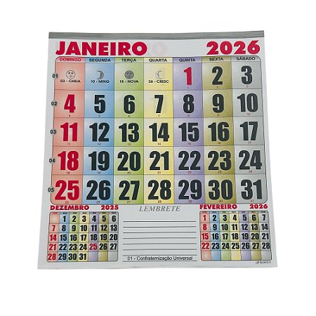 50 Refil Colorido Blocos Calendário 2026 Comercial 14x16