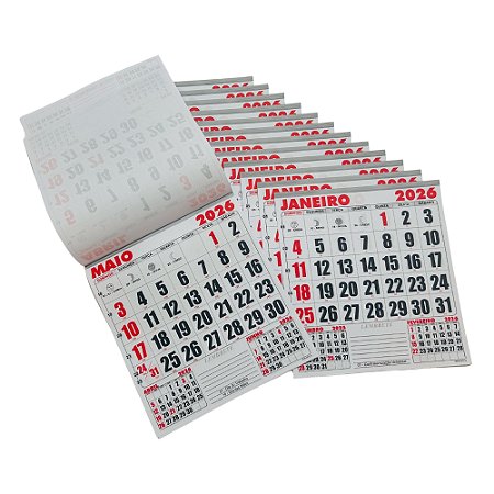 50 Blocos Calendário Comercial 14x16 Folhinha 2026 Mensal