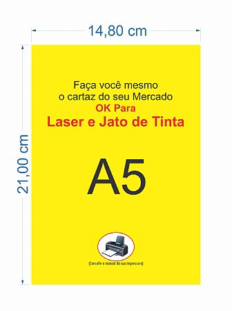 100 Cartaz A5 Amarelo P/ Impressora Jato De Tinta Ou Laser