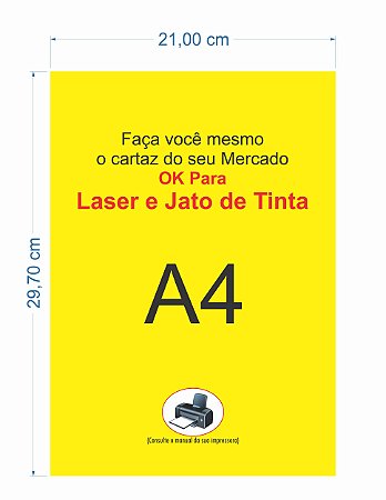 200 Cartaz A4 Amarelo P/ Impressora Jato De Tinta P/ Mercado