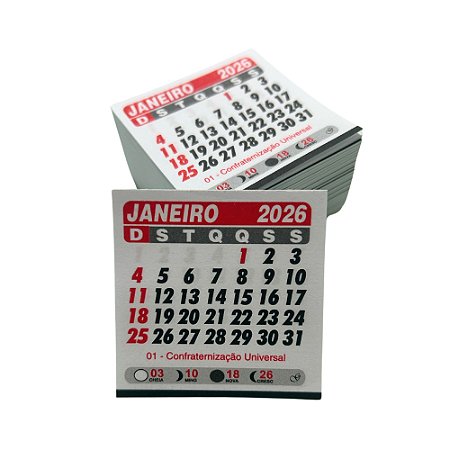 50 und Mini Calendário 2026 P/ Imã De Geladeira 5x5 Bloquinho