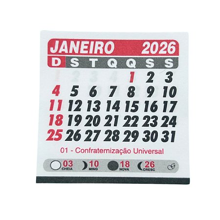 50 Mini Calendário Imã Geladeira 7,5x7,5 Bloquinhos 2026