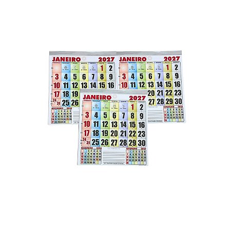 30 Calendários Folhinha Parede 2027 Colorido Bloco 21x22 Refil Anual