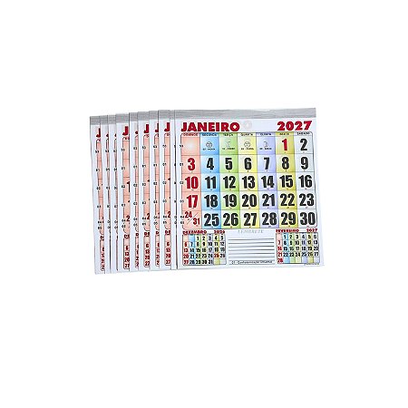 500 Refil 21x22 Colorido Bloco Calendário Comercial 2027
