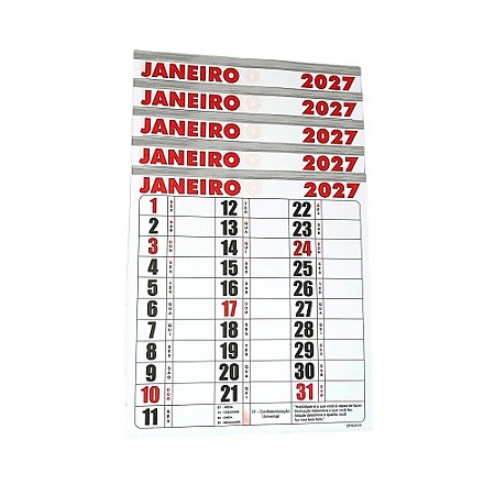 5 Calendários Parede Refil Anual Kit Bloco Agenda 21x22 Folhinha 2027