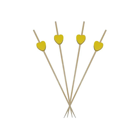 Espeto Decorativo Coração Amarelo 12cm 100un | Palito Petiscos Festa