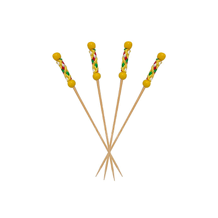 Espeto Decorativo Traçado Amarelo 12cm 100un | Palito Petiscos Festa