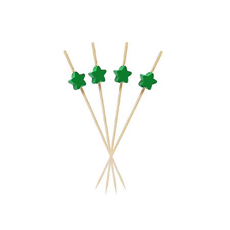 Espeto Decorativo Estrela Verde 12cm 100un | Palito Petiscos Festa