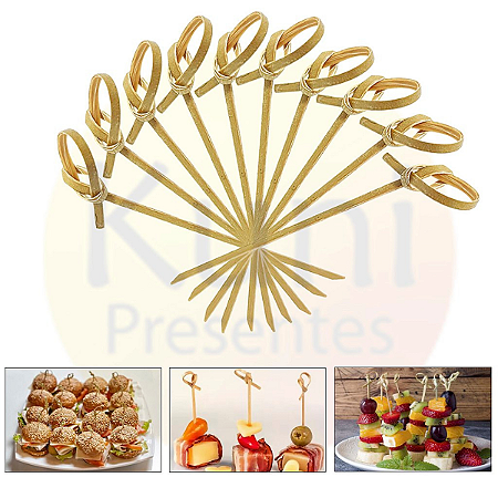 Kit 1000 Espetos Nó 9cm Bambu para Festa Buffet e Eventos