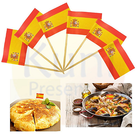 Kit 1000 Espetos Bandeira Espanha 6,5cm Bambu Buffet