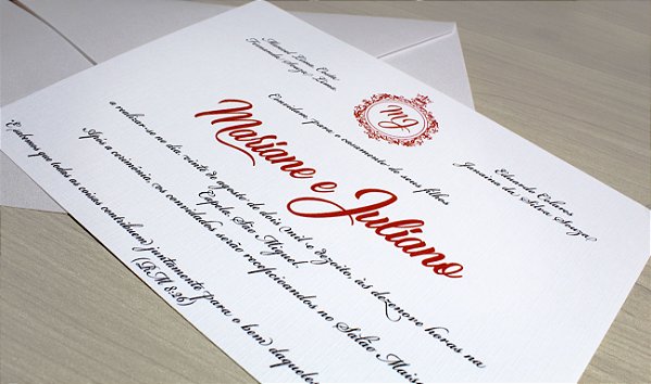 Convite de Casamento com Envelope ( 10 unidades)