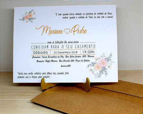 Convite de Casamento Rustico - 10 Unidades - Modelo CR03