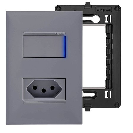 Interruptor Simples Com Tomada Cinza Pial Plus+ Legrand 4x2 - Aquamaris -  Casa e Segurança