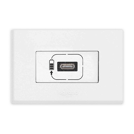 Kit Tomada USB Tipo C Simples 1.5A Com Placa de Embutir em Móveis Branco PIAL Plus+ Legrand