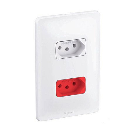Kit Tomada 10A e Tomada 20A Vermelha Pial Zeffia Com Suporte e Placa Branco 4x2
