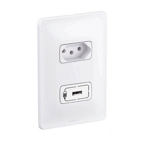Kit Carregador USB 1.5A e Tomada 10A Com Placa e Suporte 4x2 Zeffia Legrand