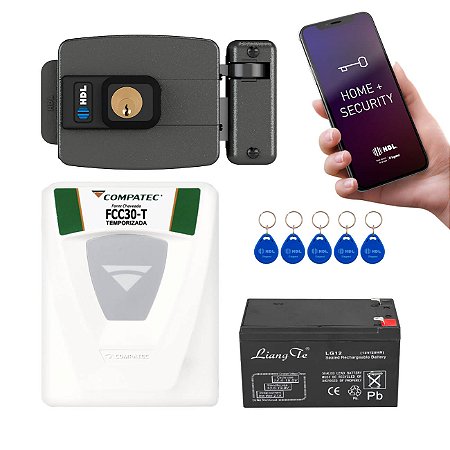 Kit Fechadura Com Tag Portão Externa App Bluetooth + Bateria