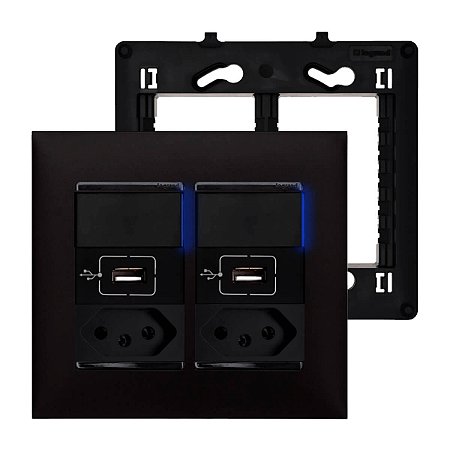 Conjunto 4X4 Com 2 Tomadas 20A 2 Carregador USB e 2 Interruptores Simples Com Led Legrand PIAL Plus+