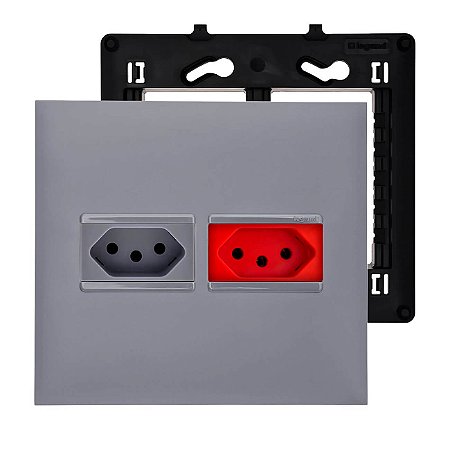 Kit Tomada Dupla 20a Cinza E Vermelha Com Placa 4x4 Pial Plus+ Legrand