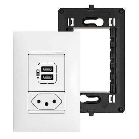 Kit Tomada com Fundo Móvel e USB Duplo Tipo-C com Placa e Suporte PIAL Plus+ Legrand