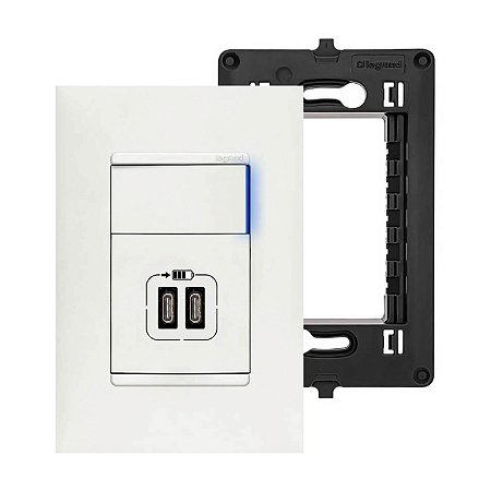 Kit Interruptor Simples Com led E USB Simples C Duplo Com Placa e Suporte 4x2 Branco PIAL Plus+ Legrand