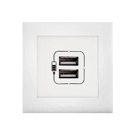 Kit Tomada USB Simples 1.5A Com Placa de Embutir em Móveis Preto PIAL Plus+ Legrand