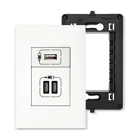 Tomada USB-C Dupla PIAL Plus+ Branca Parede e Tomada 10A Legrand