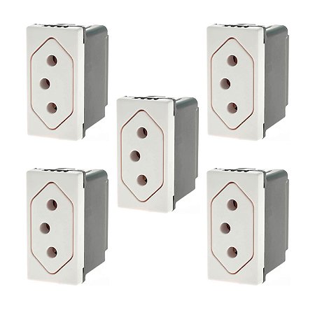 Kit 5 Tomada 10A 250V Fundo Móvel 2P+T Borne Automático PIAL Plus+ 615041BC Legrand