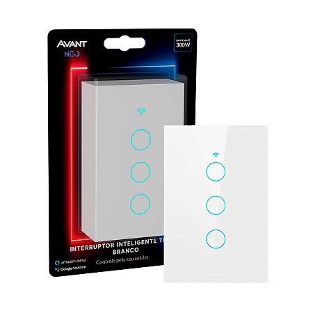Interruptor Inteligente Wifi 3 Botão Touch Avant Neo Alexa Google Assistant