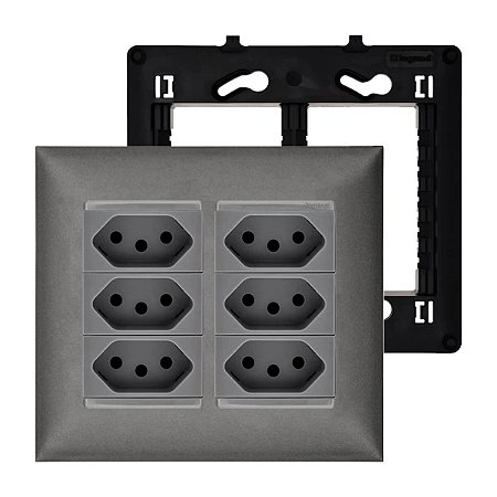 Kit 6 Tomadas 10A Com Placa Brilhante Alumínio PIAL Plus+ Legrand