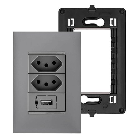 Kit 2 Tomadas 20A com Tomada USB 1500mAh com placa e suporte 4x2 Legrand PIAL Plus+