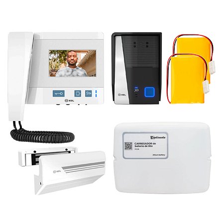 Kit Completo Vídeo Porteiro HDL Com Fechadura Magnética Carregador e 2 Baterias