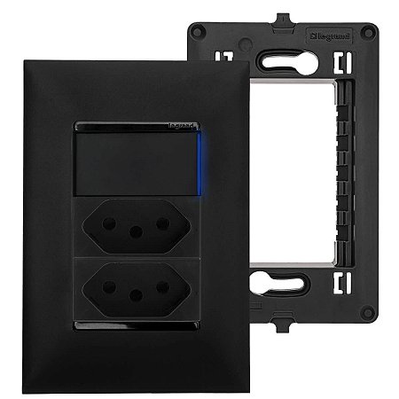 Kit Tomada Dupla 10A e 20A Com Interruptor Simples Led Azul Pial Plus+